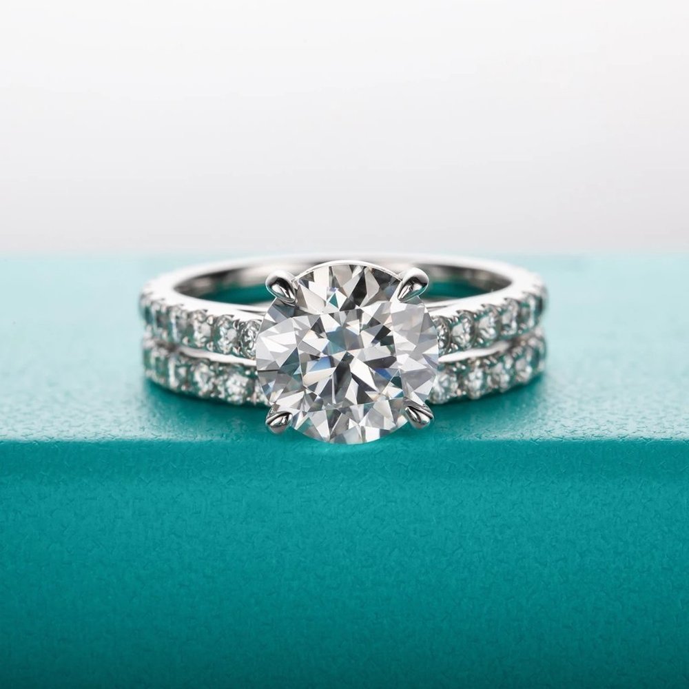 Certified 4.14ct. t.w. Moissanite Diamond Wedding Ring Set  NEW - Picture 5 of 13
